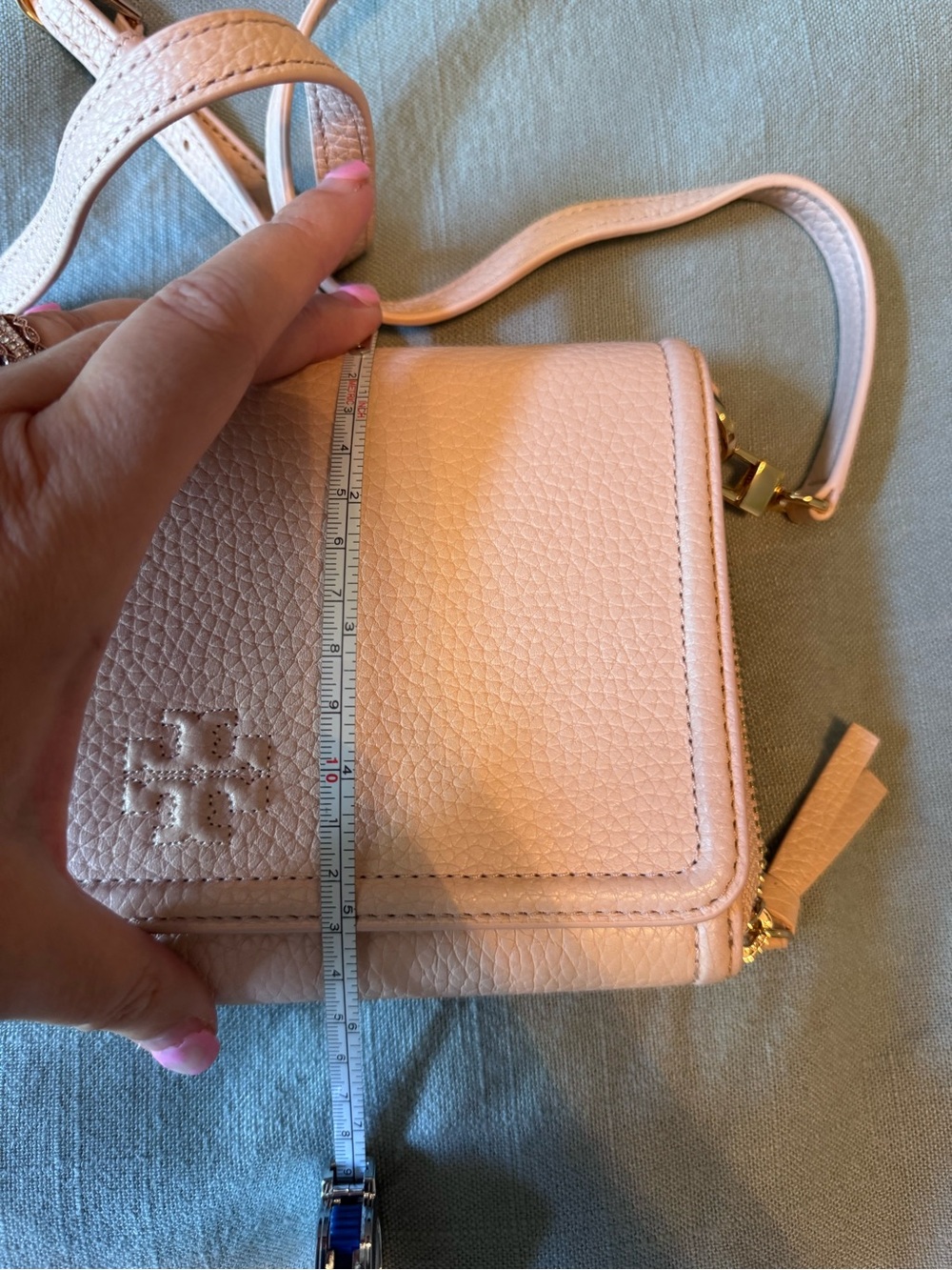 Tory Burch Blush Pink Pebbled Leather Crossbody Wallet - Picture 14 of 14